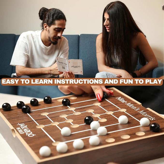 Nine Men's Morris Board Game - 2 Player Game Ancient Rome Board Game - Marble Strategy Game Wooden Tic Tac Teo Game Mill - Board Games for Men and Woman Wooden Games for Adults (Walnut)