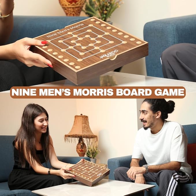 Nine Men's Morris Board Game - 2 Player Game Ancient Rome Board Game - Marble Strategy Game Wooden Tic Tac Teo Game Mill - Board Games for Men and Woman Wooden Games for Adults (Walnut)