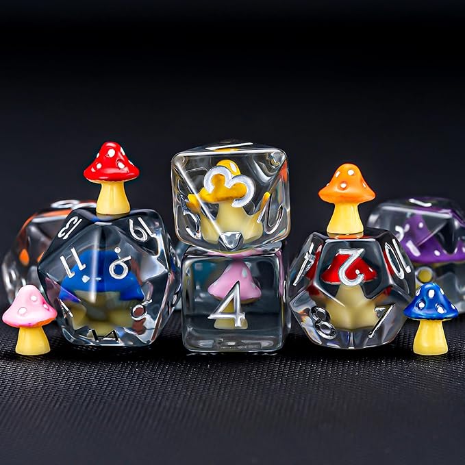 Resin Mushroom D&D Dice Set, Polyhedral Dice 7pcs (D4, D6, D8, D10, D12, D20, D%) for Dungeons and Dragons, RPG, MTG Role Playing Games