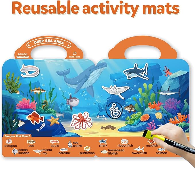 Reusable Search Game and Find Sticker Books for Kids 3-5, Educational Preschool Learning Car Airplane Road Trip Activities for Toddlers Travel Toys 2-4 Year Old, Christmas Birthday Gift for Girls Boys