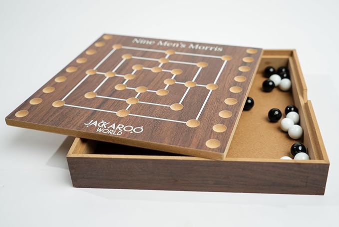 Nine Men's Morris Board Game - 2 Player Game Ancient Rome Board Game - Marble Strategy Game Wooden Tic Tac Teo Game Mill - Board Games for Men and Woman Wooden Games for Adults (Walnut)