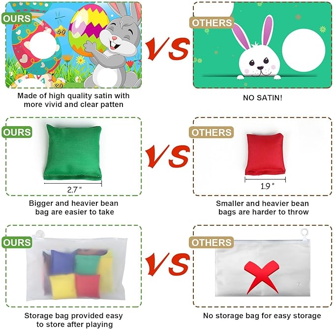 Easter Games, Funny Bunny & Egg Toss Game, with 4 Bean Bags, Premium Banner and Accessories, Easter Party Games for Kids Adults Family Outdoor, Party Activities Supplies
