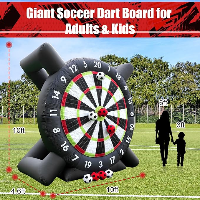 10FT Inflatable Soccer Dart Board for Adults Family, Giant Inflatable Games Inflatable Soccer Field Outdoor Games with 8pcs Soccers Balls, Blower, Lawn Kick Darts for Backyard, Commercial Quality