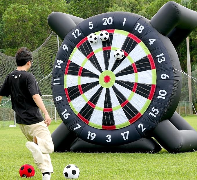 10FT Inflatable Soccer Dart Board for Adults Family, Giant Inflatable Games Inflatable Soccer Field Outdoor Games with 8pcs Soccers Balls, Blower, Lawn Kick Darts for Backyard, Commercial Quality