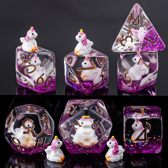 Resin Unicorn D&D Dice Set, Polyhedral Dice for Dungeons and Dragons, DND RPG, MTG, 7PCS(D20, D12, D10, D8, D6, D4)