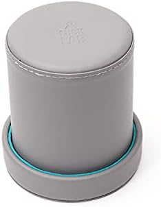Luck Lab Grey Leather Dice Cup with Lid Including 6 Matching Pearl Dice - Teal Velvet Interior for Quiet Shaking - Use for Liars Dice Farkle Yahtzee Board Games, Grey