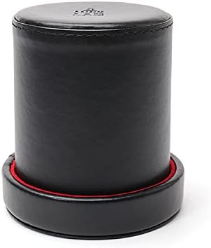 Luck Lab Black Leather Dice Cup with Lid Including 6 Matching Pearl Dice - Red Velvet Interior for Quiet Shaking - Use for Liars Dice Farkle Yahtzee Board Games