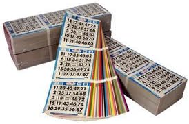 3 on 5 up Bingo Color Collated Paper Game Cards- 100 Books- 500 Sheets- Rotation: Blue, Orange, Green, Yellow, Pink