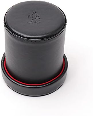 Luck Lab Black Leather Dice Cup with Lid Including 6 Matching Pearl Dice - Red Velvet Interior for Quiet Shaking - Use for Liars Dice Farkle Yahtzee Board Games