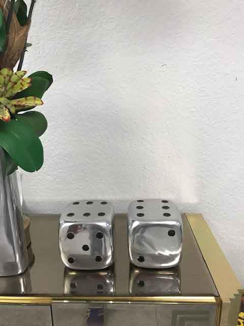 Modern Day Accents 4104 Dados Decorative Dice, Silver with Black Dots, Vegas Decor, Man Cave, Bar Decor Tabletop, Centerpiece, Sculpture, 6", Set of 2