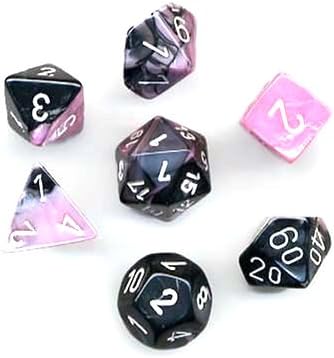 Chessex Polyhedral 7-Die Gemini Dice Set - Black-Pink with White CHX-26430