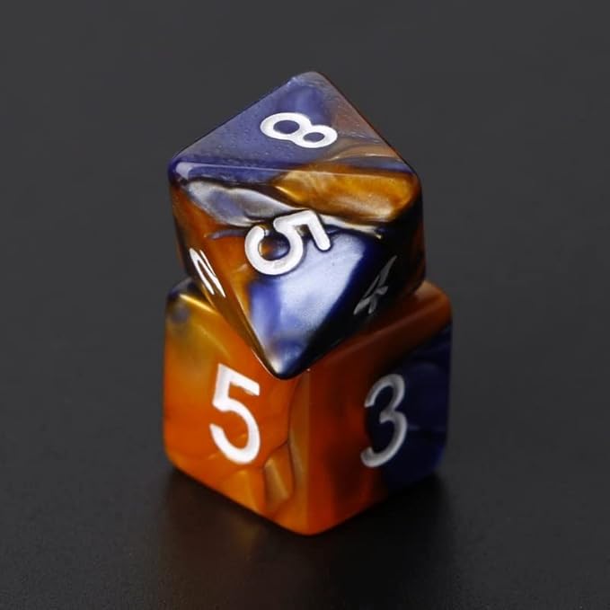 7pcs/Set D4 D6 D8 D10 D12 D20 Dichromatic Polyhedral Dices for Beginner Role Playing Game D&D Dice Set Party Table Board Game Supplies，with A Silver Pouch(BlueOrange)