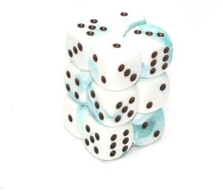 Chessex Dice d6 Sets: Gemini Teal & White with Black - 16mm Six Sided Die (12) Block of Dice