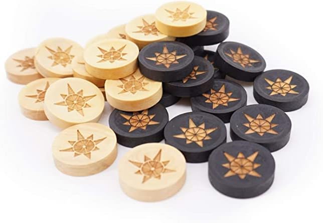 Sondergut Premium Laser Engraved Beechwood Backgammon Playing Stones - Replacement Draught Pieces- Regulation Size Checkers, Stones, Counters - for Travel Games, Standard Game Boards, Etc