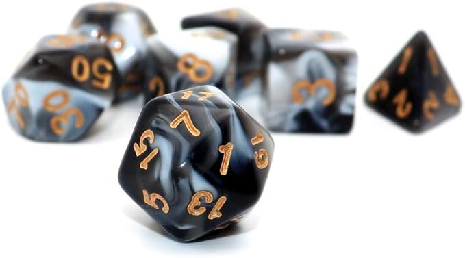 7pcs/Set D4 D6 D8 D10 D12 D20 Dichromatic Polyhedral Dices for Beginner Role Playing Game D&D Dice Set Party Table Board Game Supplies，with A Silver Pouch(WhiteBlack)