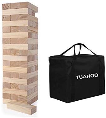 Giant Tumble Tower, Pine Wooden Blocks Stacking to Over 4.2FT, Indoor Outdoor Games for Kids Adults Family, Large Tumbling Timber Yard Game