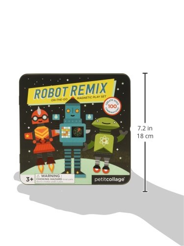 Petit Collage Magnetic Play Set, Robot Remix – Mix & Match Magnetic Game Board, Ideal for Ages 3+ – Includes 2 Magnetic Scenes and over 25 Magnet Pieces, Ideal Travel Activity for Kids