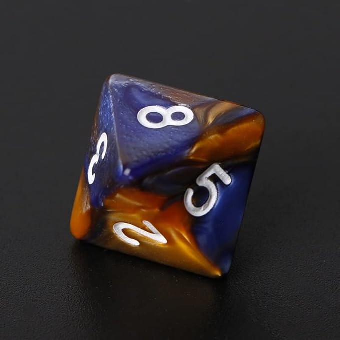7pcs/Set D4 D6 D8 D10 D12 D20 Dichromatic Polyhedral Dices for Beginner Role Playing Game D&D Dice Set Party Table Board Game Supplies，with A Silver Pouch(BlueOrange)