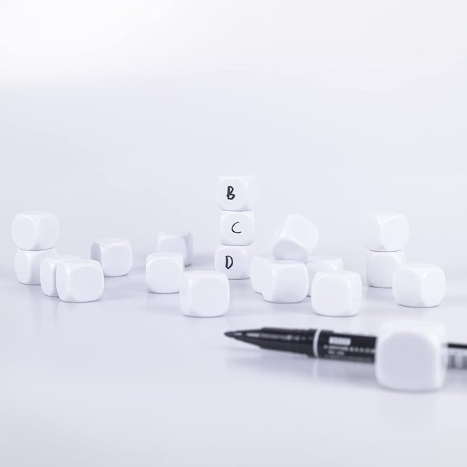 22mm Acrylic Dice with Smoothed Surface Six Sided with Rounded Corner Blank White Dice Cubes for Board Games, DIY Sticker, Math Counting Teaching, Party Fun 20PCS