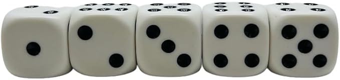 Large 25mm D6 Jumbo Dice, Set of 27, White with Black Pips