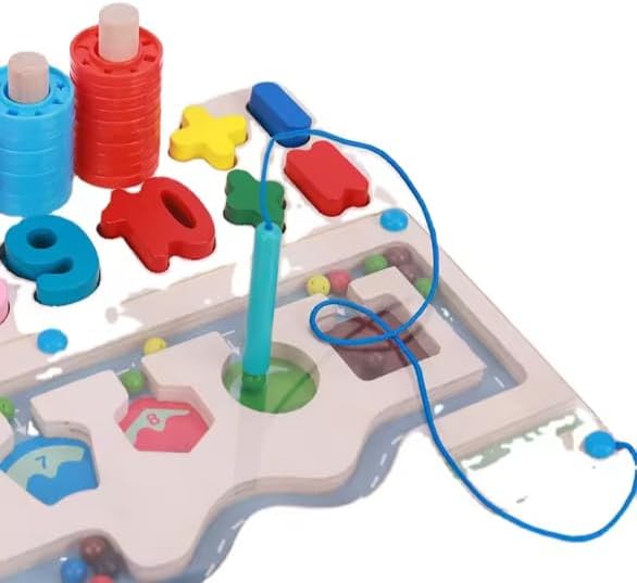 3 in 1 Magnetic Color and Number Maz3-in-1 Montessori Magnetic Maze Toy Wooden Number, Color & Shape Sorting Puzzle Preschool Math Learning & Counting Toy for Toddlers