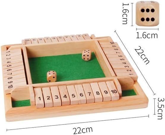 Shut The Box Game 4 Player, Shut The Box Dice Game Wooden Board Table Close The box 10 Numbers 2 Dices Classics Close The Box Board Game for Adults Kids, Family Classroom Home or Bar, Green