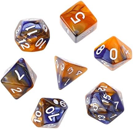 7pcs/Set D4 D6 D8 D10 D12 D20 Dichromatic Polyhedral Dices for Beginner Role Playing Game D&D Dice Set Party Table Board Game Supplies，with A Silver Pouch(BlueOrange)