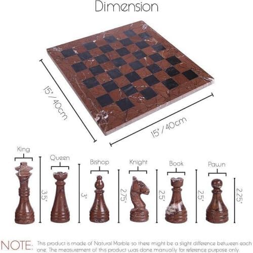 15 Inch Luxury Chess Set Classic Chess Boards for Adults with Handcrafted Stone Board & Marble Chess Pieces Ideal for Home Decor (Marina & Black)