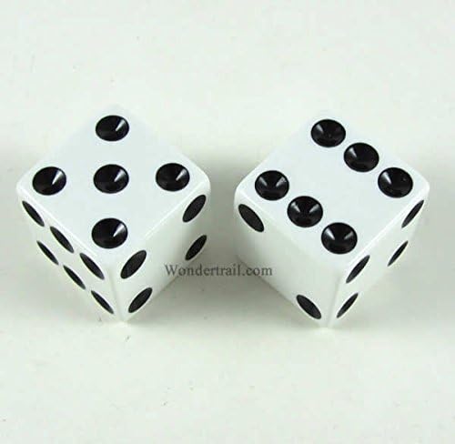 White Opaque Dice with Black Pips D6 25mm (1in) Pack of 2 Koplow Games