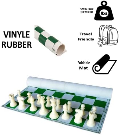 StonKraft 18.2'' x 18.2'' Tournament Chess Vinyl Foldable Chess Game with Solid Plastic Pieces (with Extra Queen) - Ideal for Professional Chess Players