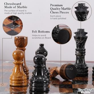 Marble Chess Set with Storage Box 15 Inches Handmade Black Zebra & Red Adult Board Games - Tournament Chess Sets 2 Player Games - 1 Chess Board & 32 Chess Pieces