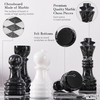 Marble Chess Set 15" Black Zebra & White with Storage Box Chess Board Games - 2 Player Classic Chess Sets - 1 Chess Board & 32 Chess Pieces - Ideal for Beginners & Professional Players