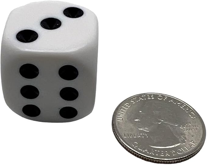 Large 25mm D6 Jumbo Dice, Set of 27, White with Black Pips