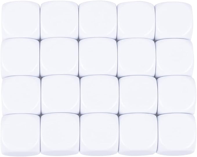 16mm Acrylic Dice with Smoothed Surface Six Sided with Rounded Corner Blank White Dice Cubes for Board Games, DIY Sticker, Math Counting Teaching, Party Fun 100PCS