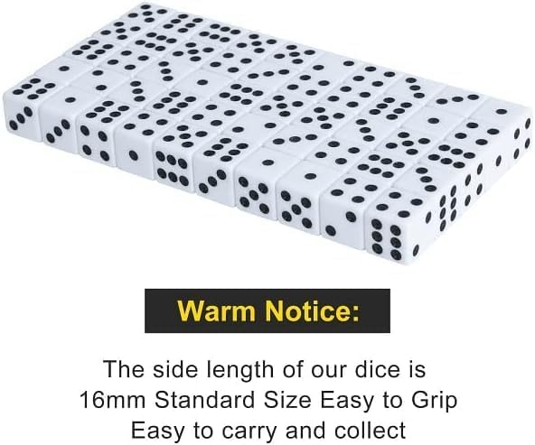 100 Pack 16MM White Dice - Six Sided Standard Opaque White Dice with Black Pips Dots for Board Games (100 Pack)