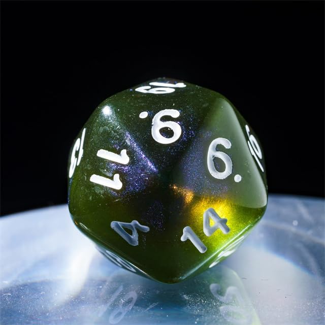 7-Die DND Dice Set Polyhedral Dice Set with a Leather Bag, D&D Dice Set for Dungeons and Dragons, RPG, MTG Table Games (T/Yellow Green)