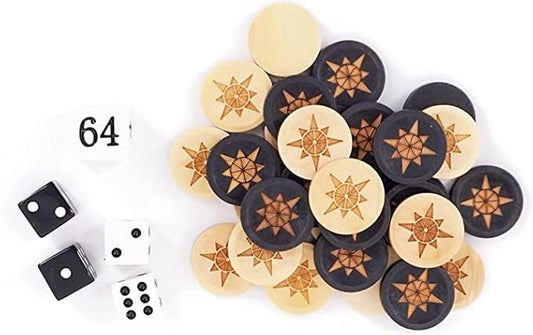 Sondergut Premium Laser Engraved Beechwood Backgammon Playing Stones - Replacement Draught Pieces- Regulation Size Checkers, Stones, Counters - for Travel Games, Standard Game Boards, Etc