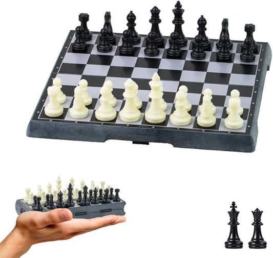 Travel Magnetic Mini Chess Set-6.5'', Folding Chess Board Game, Educational Toys/Gift for Adults and Kids (Mini Set -Black Pieces)