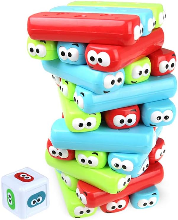 Tumbling Tower Stacking Blocks,Colored Cartoon Plastic Building Blocks Board Toppling Colorful Cube