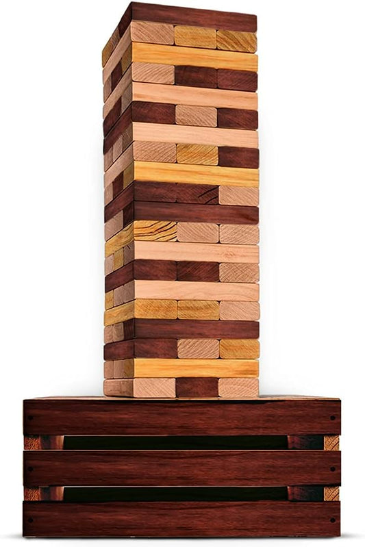 SWOOC Games - Reclaimed Giant Tower (Weather Resistant) 60 Blocks + Storage Crate/Outdoor Game Table | Stacks up to 5ft | Outdoor Table Games for Adults