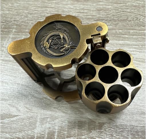 Revolver Dice, Metal Polyhedral Bullet Dice Set with Spinning Revolver Cylinder Container & Seven Polyhedral Dice for Tabletop Games, TRPG Board Games