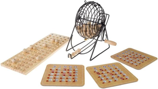 Deluxe Bingo Game with Accessories, Metal Ball Spinner, Wooden Bingo Balls & Board & Shutter Cards for Adults, Boys and Girls by Hey! Play!