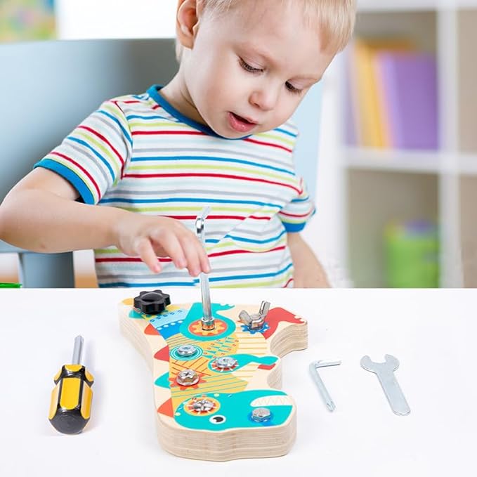 Dinosaur Montessori Screwdriver Board Set- Preschool or Classroom Activity Game - Solid Wooden Screw Driver Toy Set - Kids Sensory and Fine Motor Skills Toy for 3 4 5 6 Year Old Toddlers