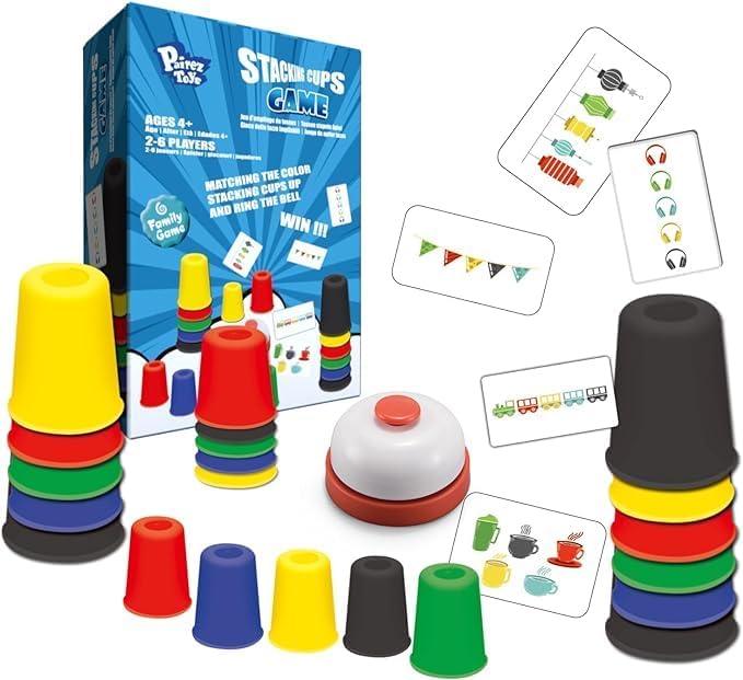 Quick Stacking Cups Game for Kids - Classic Matching Speed Cup With 24 Cards & 30 Cups - Parent-Child Interactive Family Game for Party or Travel
