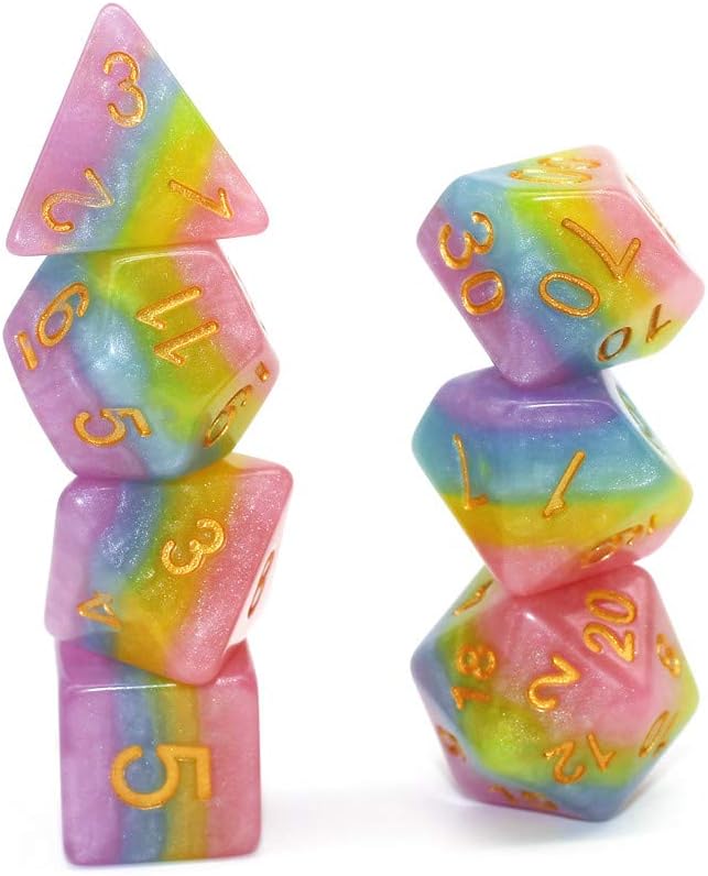 Polyhedral DND Dice Set RPG Rainbow Candy Dice for Dungeons and Dragons(D&D) Role Playing Game,MTG,Pathfinder,Table Game 7-Die Dice Set