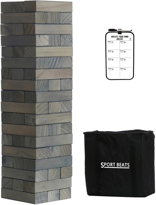 SPORT BEATS Gray Giant Tower Game Outdoor Games 54 Blocks Stacking Game Includes Carry Bag