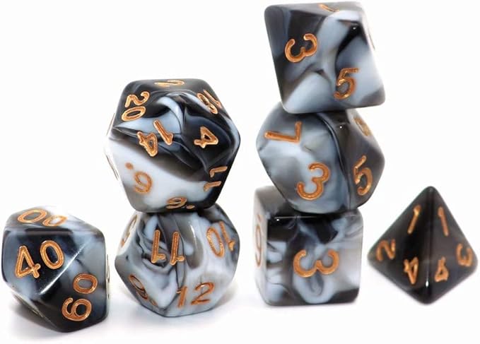 7pcs/Set D4 D6 D8 D10 D12 D20 Dichromatic Polyhedral Dices for Beginner Role Playing Game D&D Dice Set Party Table Board Game Supplies，with A Silver Pouch(WhiteBlack)