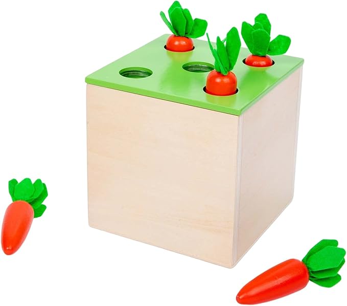 4 in 1 Montessori Play Kit Box - Cotton Swab Board, Coin Box, Carrot Harvest Game, Matchstick Color Drop Game Montessori Toys for Babies 6-12 Months, 1 Year, 2 Year