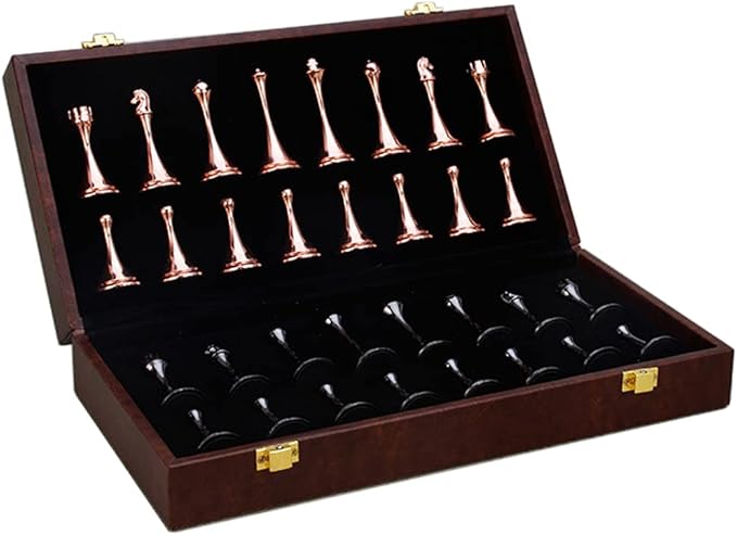 Chess Set, Magnetic Travel Chess Set, Large Metal Deluxe Chess Retro Alloy Adult Board Game Portable Wooden Box Storage Folding Chess Set,F