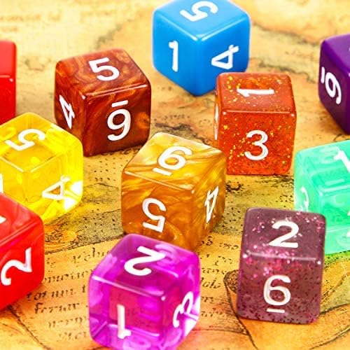 TecUnite 25 Pieces Colored Dice 6 Sided Dice Set, 6 Sided Standard Dices with Black Drawstring Storage Bag for Board Games, Parties, Math Learning, Classroom(Colorful,Number Style)